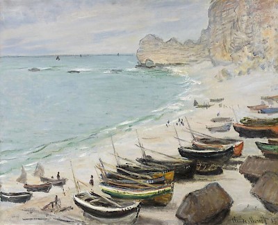 Claude Monet, Bateaux sur la plage à l'Etretat, 1883, Öl auf Leinwand, Fondation Bemberg, Toulouse (c) RMN-Grand Palais, Mathieu Rabeau